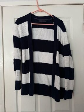 Navy & White Striped Open-Front Cardigan